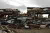 A wall of crushed cars