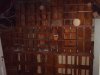 A wall of shelving made from old produce crates